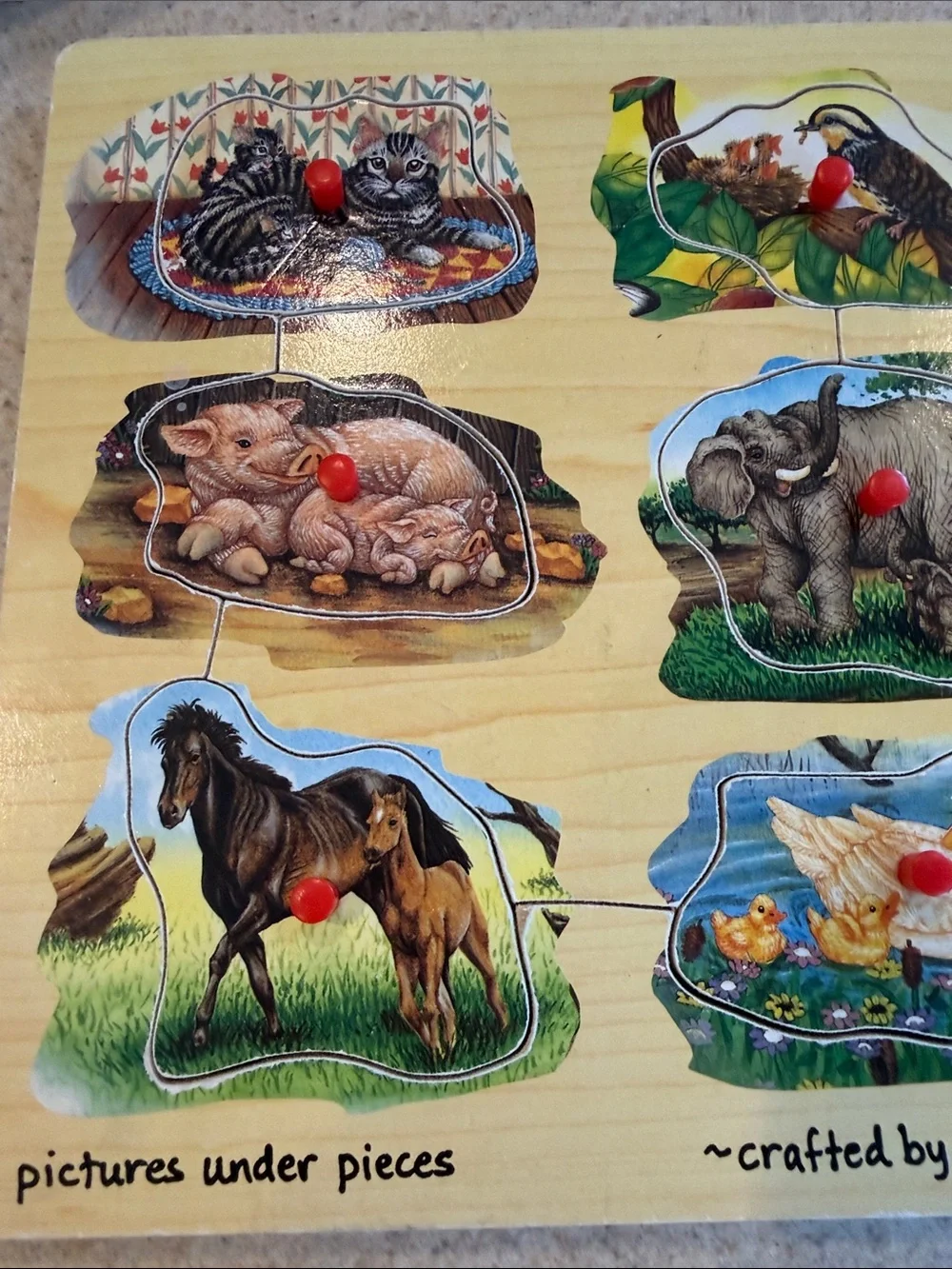 Wooden Melissa and Doug Farm Animal Peg Puzzle - Natural Finish